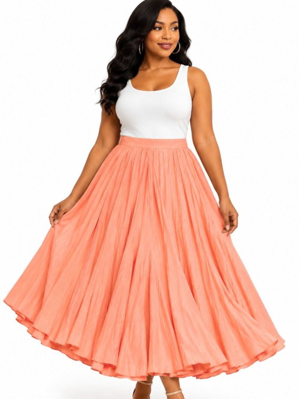 New Direction Plus Size Fashion Coral Peach Maxi Skirt Full Flowy Boho Size 2 XL